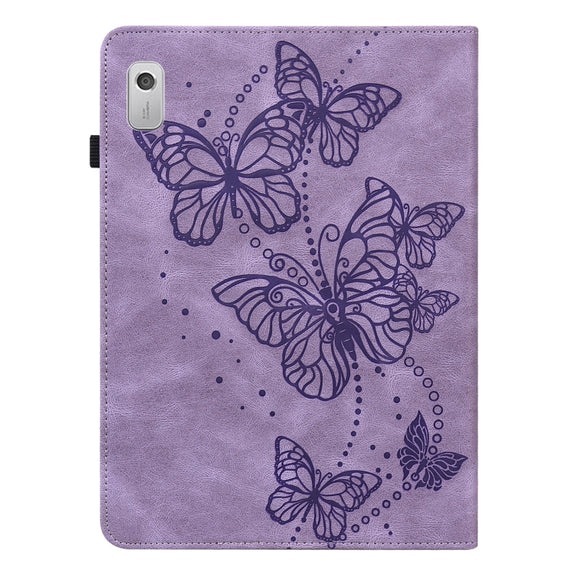 For Lenovo Tab M8 4th Gen Embossed Butterfly Pattern Leather Tablet Case(Purple)