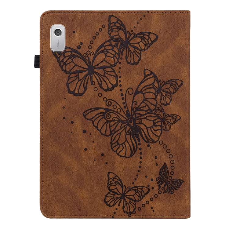 For Lenovo Tab M8 4th Gen Embossed Butterfly Pattern Leather Tablet Case(Brown)