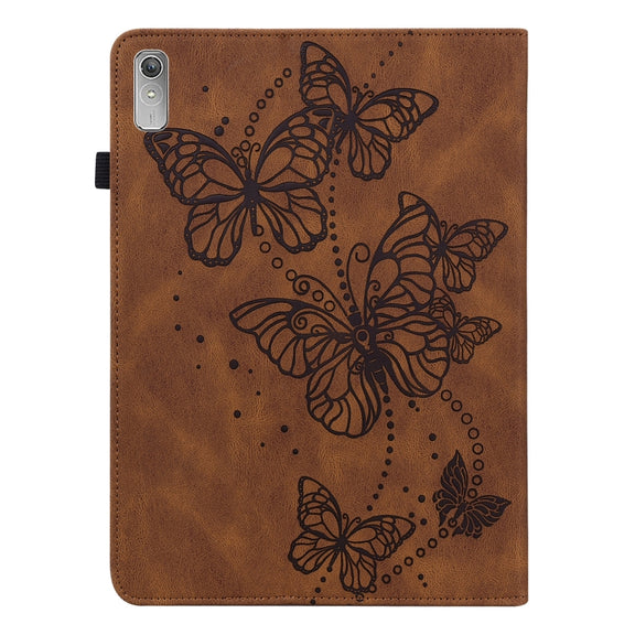 For Lenovo Pad Plus 2023 11.5 inch / Tab P11 Gen 2 Embossed Butterfly Pattern Leather Tablet Case(Brown)
