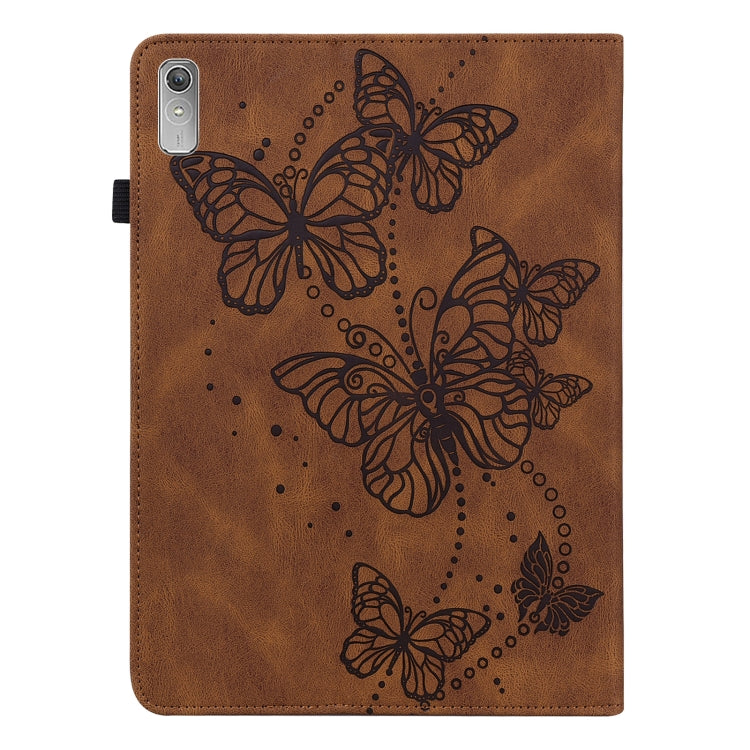 For Lenovo Pad Plus 2023 11.5 inch / Tab P11 Gen 2 Embossed Butterfly Pattern Leather Tablet Case(Brown)
