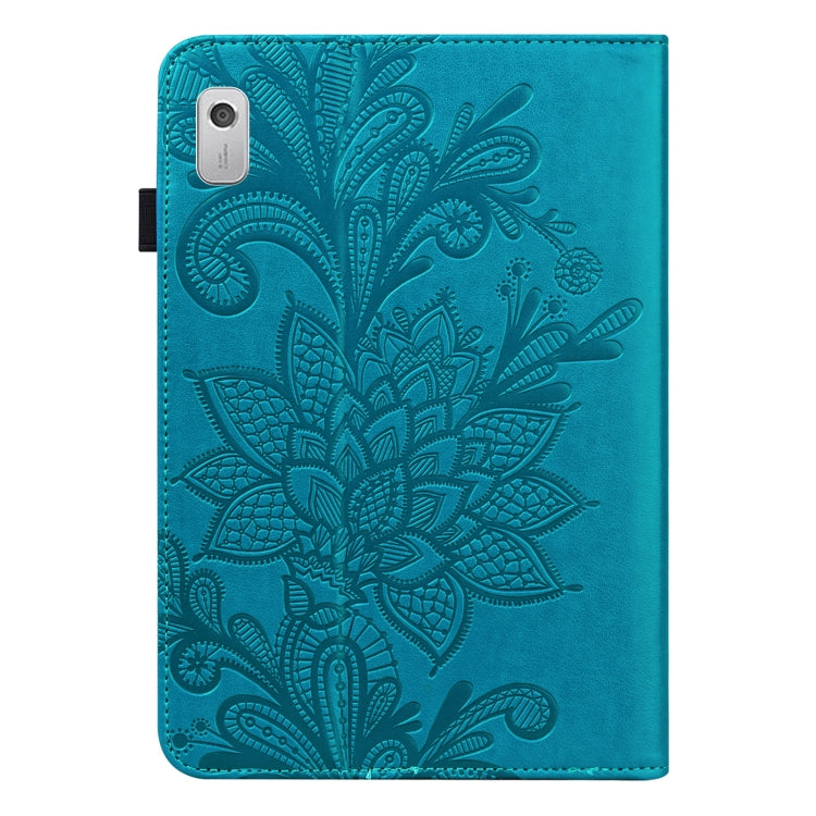 For Lenovo Tab M8 4th Gen Lace Flower Embossing Pattern Leather Tablet Case(Blue)