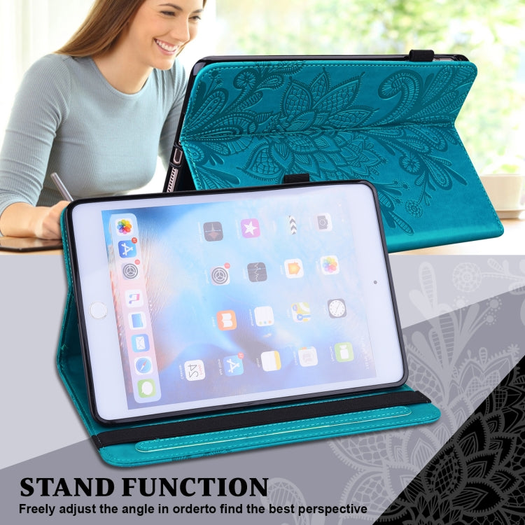 For Lenovo Tab M8 4th Gen Lace Flower Embossing Pattern Leather Tablet Case(Blue)