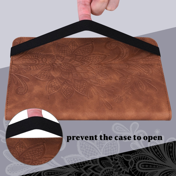 For Lenovo Tab M8 4th Gen Lace Flower Embossing Pattern Leather Tablet Case(Brown)