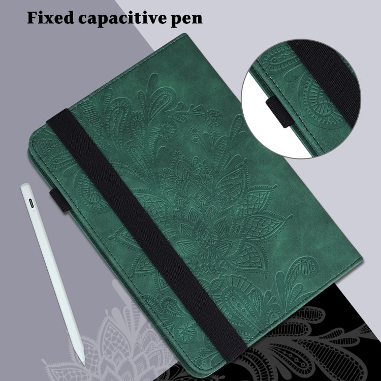 For Lenovo Tab M8 4th Gen Lace Flower Embossing Pattern Leather Tablet Case(Green)
