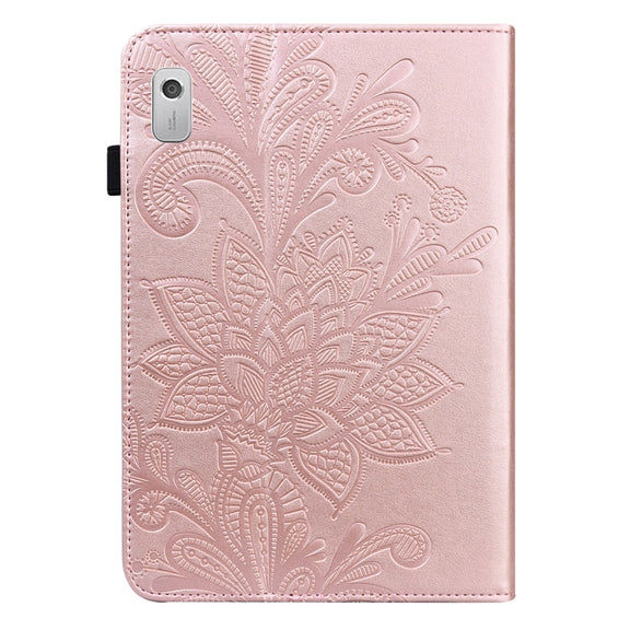 For Lenovo Tab M8 4th Gen Lace Flower Embossing Pattern Leather Tablet Case(Gold)