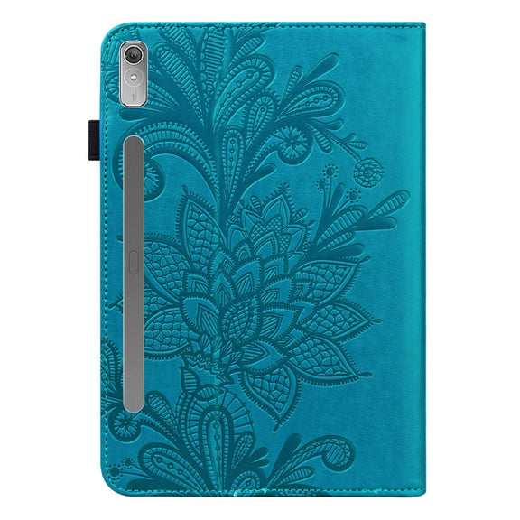 For Lenovo Pad Pro 2022 11.2 inch / Tab P11 Pro Gen 2 Lace Flower Embossing Pattern Leather Tablet Case(Blue)