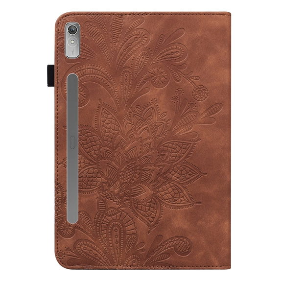 For Lenovo Pad Pro 2022 11.2 inch / Tab P11 Pro Gen 2 Lace Flower Embossing Pattern Leather Tablet Case(Brown)