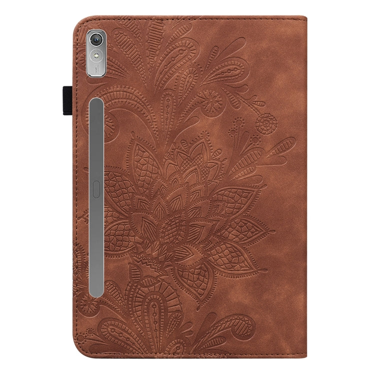 For Lenovo Pad Pro 2022 11.2 inch / Tab P11 Pro Gen 2 Lace Flower Embossing Pattern Leather Tablet Case(Brown)