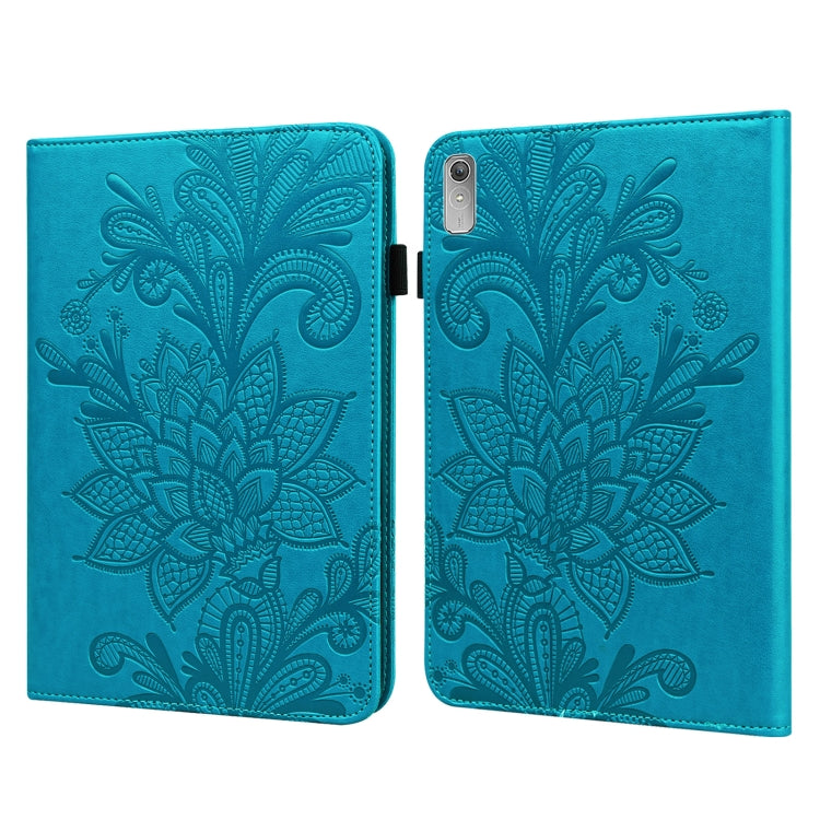 For Lenovo Pad Plus 2023 11.5 inch / Tab P11 Gen 2 Lace Flower Embossing Pattern Leather Tablet Case(Blue)
