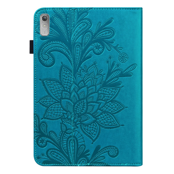 For Lenovo Pad Plus 2023 11.5 inch / Tab P11 Gen 2 Lace Flower Embossing Pattern Leather Tablet Case(Blue)