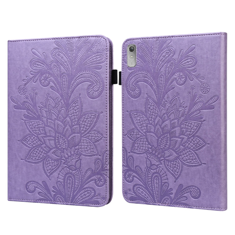 For Lenovo Pad Plus 2023 11.5 inch / Tab P11 Gen 2 Lace Flower Embossing Pattern Leather Tablet Case(Purple)