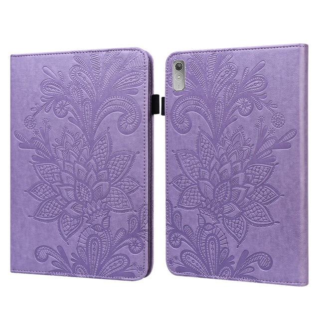 For Lenovo Pad Plus 2023 11.5 inch / Tab P11 Gen 2 Lace Flower Embossing Pattern Leather Tablet Case(Purple)