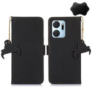 For Honor X7a 4G Genuine Leather Magnetic RFID Leather Phone Case(Black)
