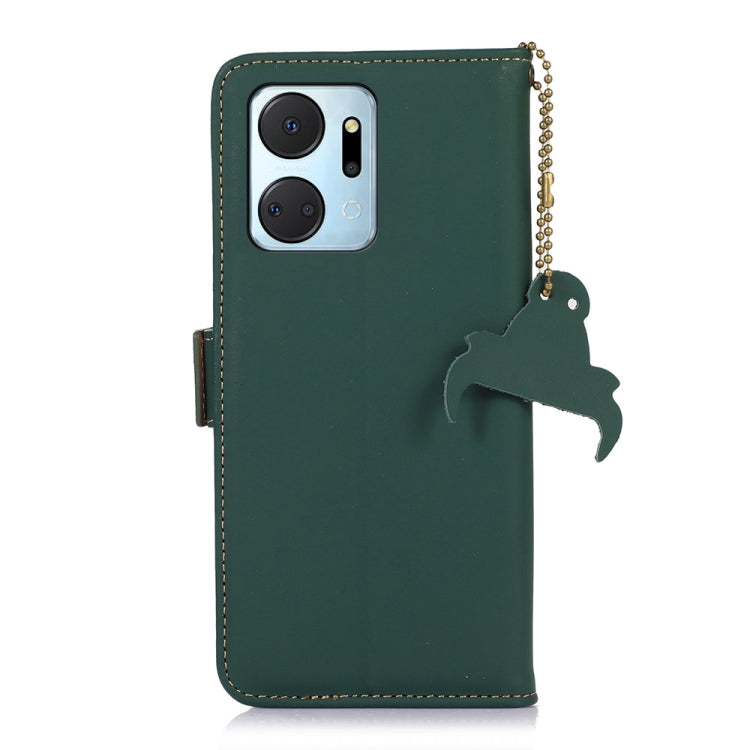 For Honor X7a 4G Genuine Leather Magnetic RFID Leather Phone Case(Green)