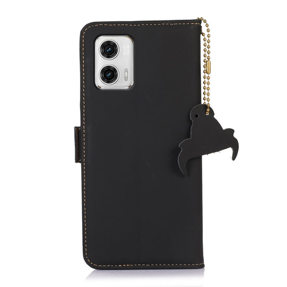 For Motorola Moto G73 5G Genuine Leather Magnetic RFID Leather Phone Case(Black)