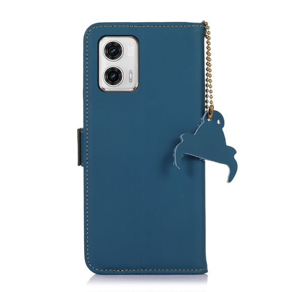 For Motorola Moto G73 5G Genuine Leather Magnetic RFID Leather Phone Case(Blue)