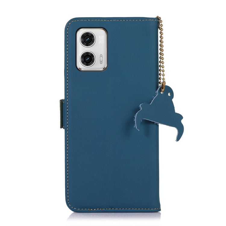 For Motorola Moto G73 5G Genuine Leather Magnetic RFID Leather Phone Case(Blue)