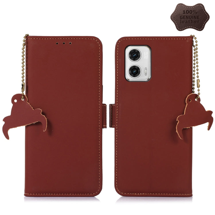 For Motorola Moto G73 5G Genuine Leather Magnetic RFID Leather Phone Case(Coffee)