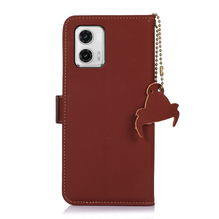For Motorola Moto G73 5G Genuine Leather Magnetic RFID Leather Phone Case(Coffee)