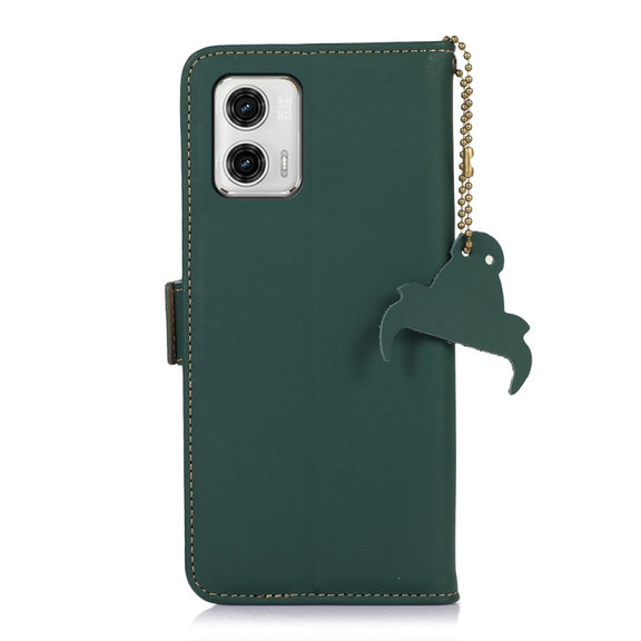 For Motorola Moto G73 5G Genuine Leather Magnetic RFID Leather Phone Case(Green)