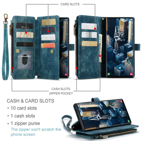 For Samsung Galaxy S23 Ultra 5G CaseMe C30 Multifunctional Leather Phone Case(Blue)