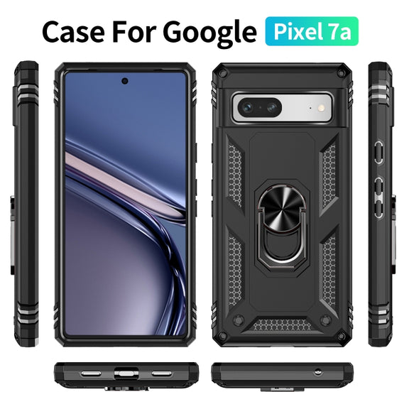For Google Pixel 7a Shockproof TPU + PC Phone Case with Holder(Black)