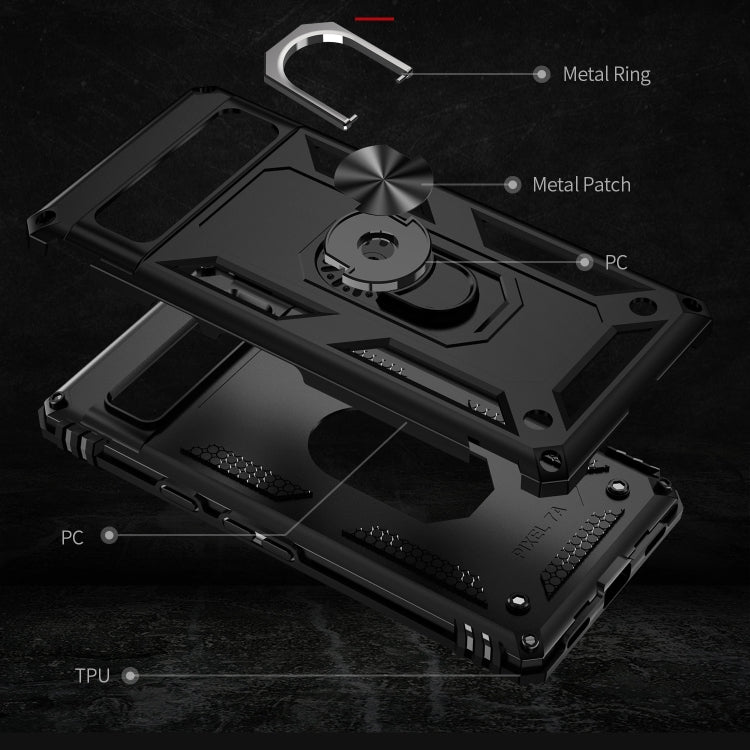 For Google Pixel 7a Shockproof TPU + PC Phone Case with Holder(Black)