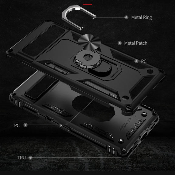 For Google Pixel 7a Shockproof TPU + PC Phone Case with Holder(Black)