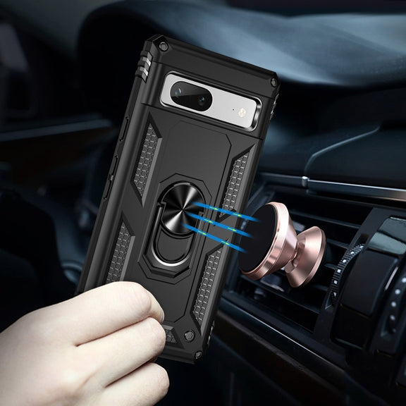 For Google Pixel 7a Shockproof TPU + PC Phone Case with Holder(Black)