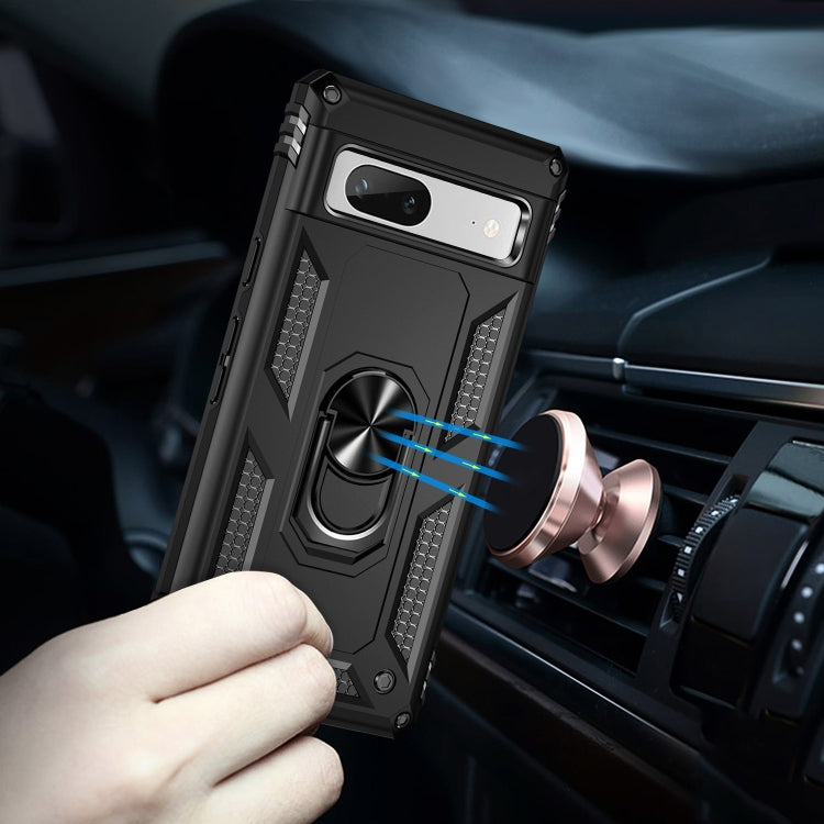 For Google Pixel 7a Shockproof TPU + PC Phone Case with Holder(Black)
