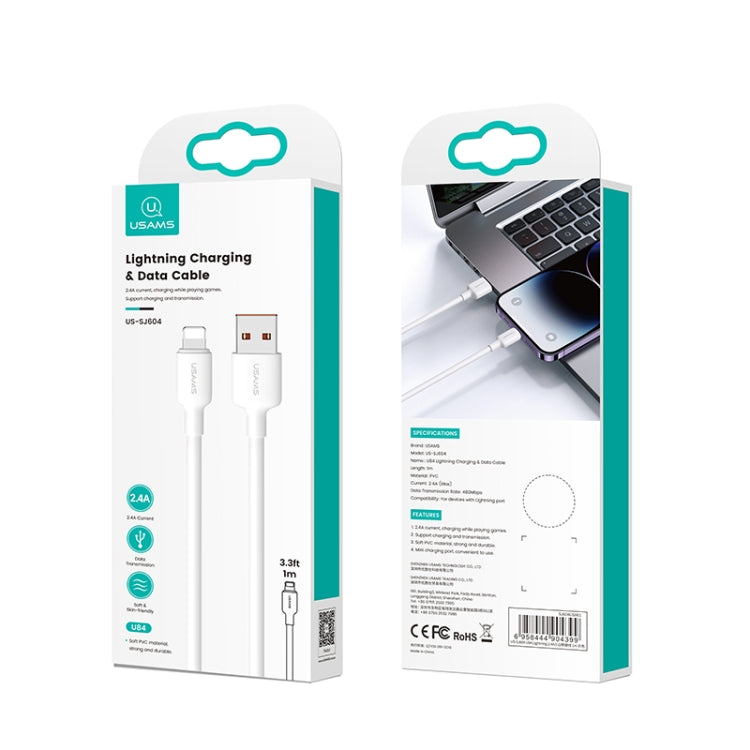 USAMS US-SJ605 U84 2.4A USB to 8 Pin Charging Data Cable, Cable Length:2m(White)