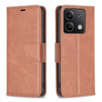 For Xiaomi Redmi Note 13 4G Global Lambskin Texture Pure Color Flip Leather Phone Case(Brown) - Note 13 Cases by PMC TechLife | Online Shopping South Africa | PMC TechLife | Buy Now Pay Later Mobicred