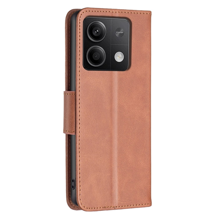 For Xiaomi Redmi Note 13 4G Global Lambskin Texture Pure Color Flip Leather Phone Case(Brown)