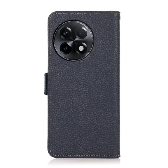 For OnePlus Ace 2 5G KHAZNEH Side-Magnetic Litchi Genuine Leather RFID Phone Case(Blue)