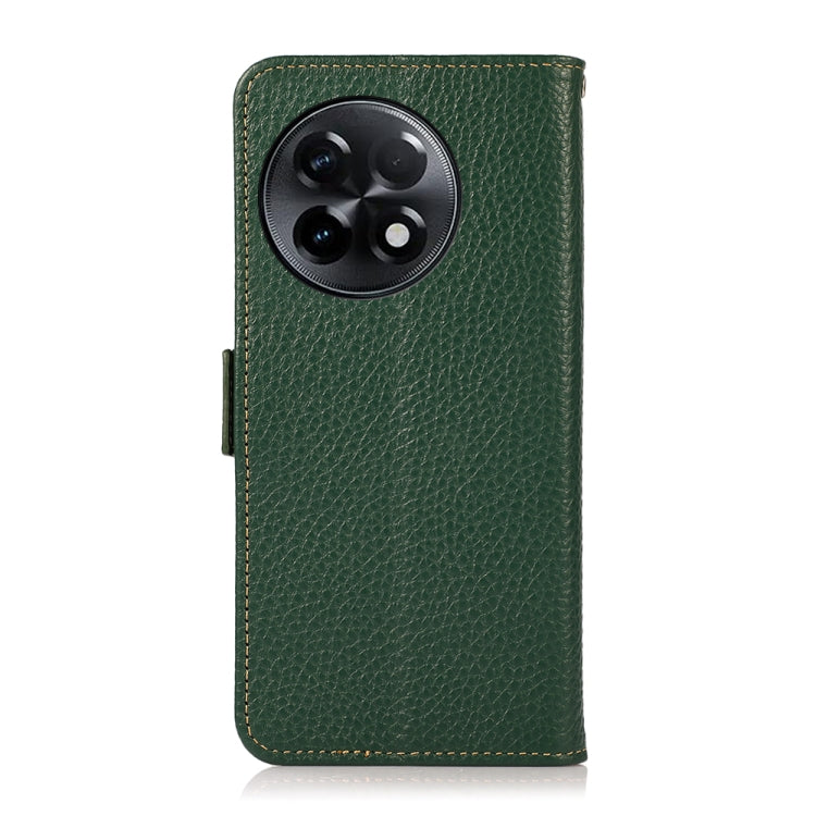 For OnePlus Ace 2 5G KHAZNEH Side-Magnetic Litchi Genuine Leather RFID Phone Case(Green)