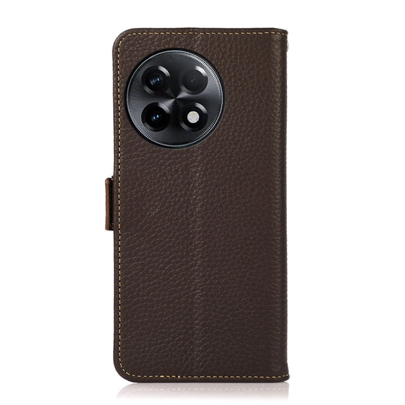 For OnePlus Ace 2 5G KHAZNEH Side-Magnetic Litchi Genuine Leather RFID Phone Case(Brown)