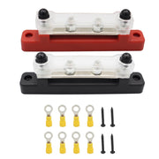 CP-3120 1 Pair 150A 12-48V RV Yacht Single-row 2-way Busbar with 8pcs Terminals(Black + Red)