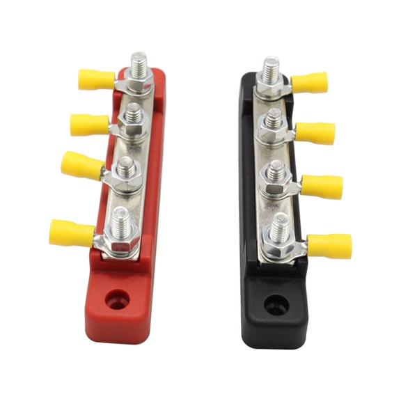 CP-3120 1 Pair 150A 12-48V RV Yacht Single-row 2-way Busbar with 8pcs Terminals(Black + Red)