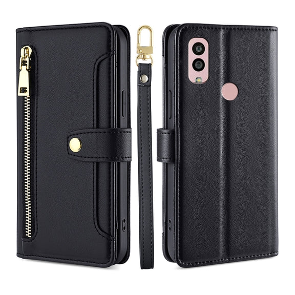 For Kyocera Android One S10 Sheep Texture Cross-body Zipper Wallet Leather Phone Case(Black)