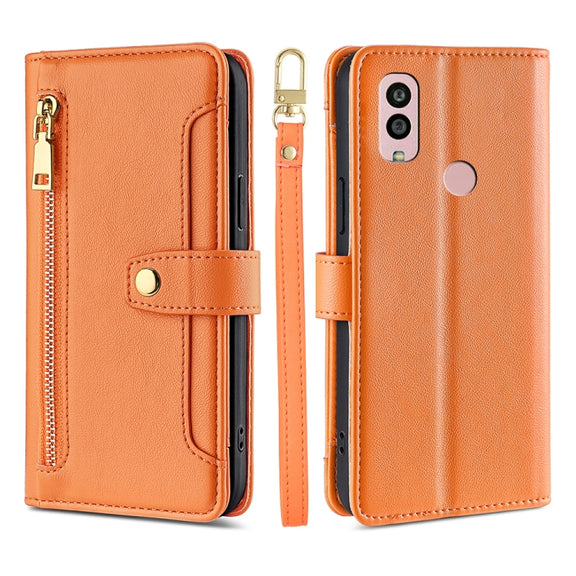 For Kyocera Android One S10 Sheep Texture Cross-body Zipper Wallet Leather Phone Case(Orange)