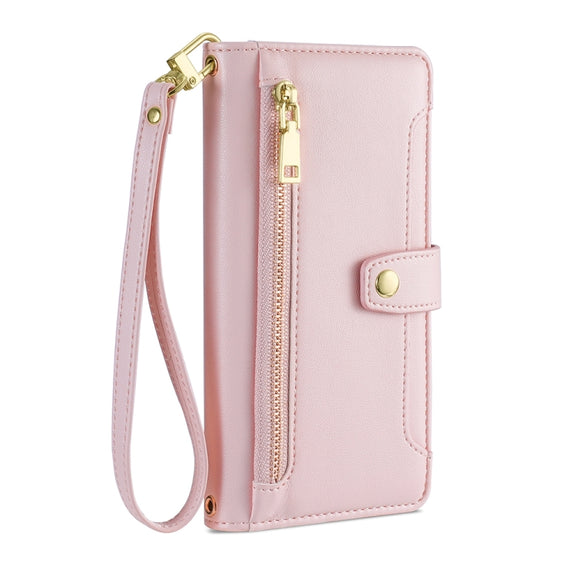 For Kyocera Android One S10 Sheep Texture Cross-body Zipper Wallet Leather Phone Case(Pink)