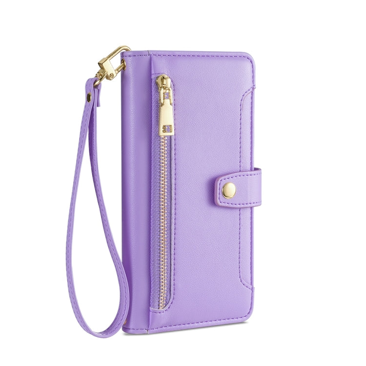 For Kyocera Android One S10 Sheep Texture Cross-body Zipper Wallet Leather Phone Case(Purple)