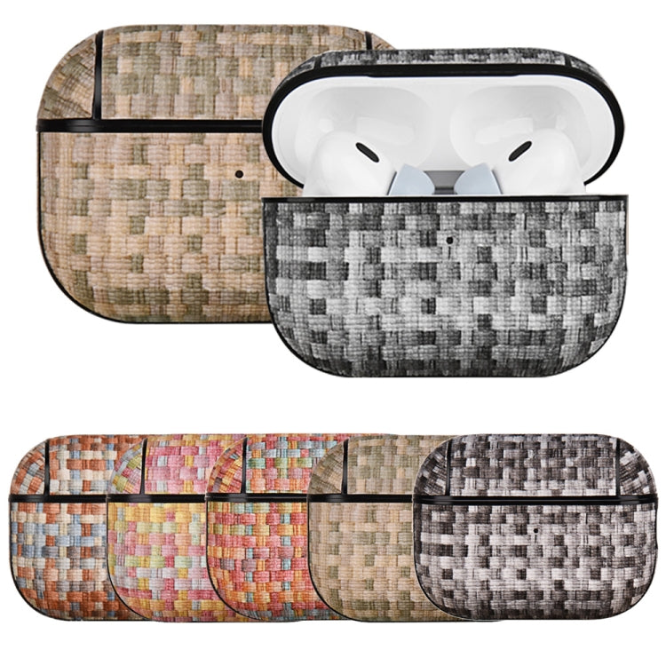 For AirPods Pro 2 PC Woven Leather Skin Earphone Case(Pink)