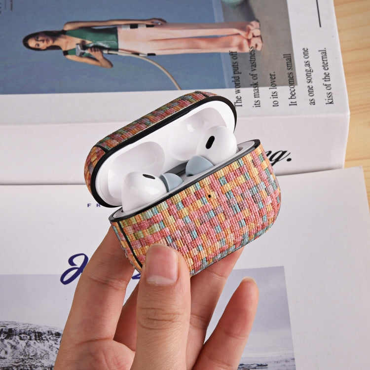 For AirPods Pro 2 PC Woven Leather Skin Earphone Case(Pink)