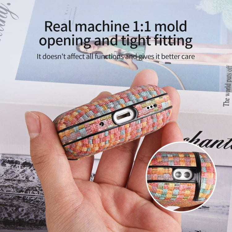 For AirPods Pro 2 PC Woven Leather Skin Earphone Case(Light Yellow)