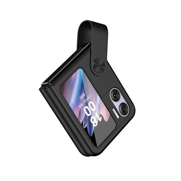 For OPPO Find N2 Flip Hand Strap Type Leather Phone Case(Black)
