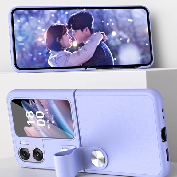 For OPPO Find N2 Flip Hand Strap Type Leather Phone Case(Purple)