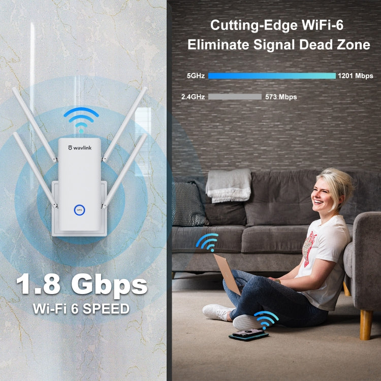 Wavlink AERIAL D4X AX1800Mbps Dual Frequency WiFi Signal Amplifier WiFi6 Extender(US Plug)