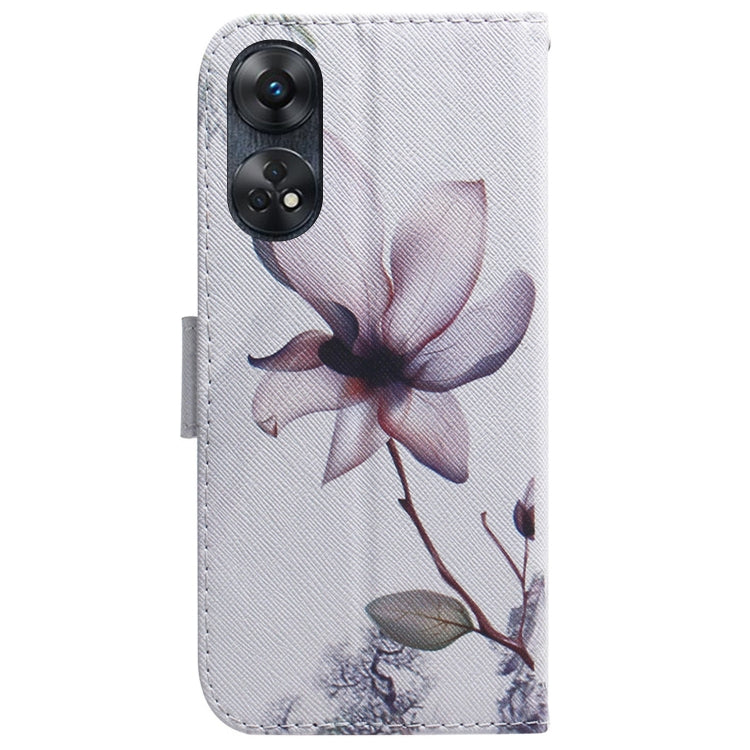 For OPPO Reno8 T 4G Coloured Drawing Flip Leather Phone Case(Magnolia)