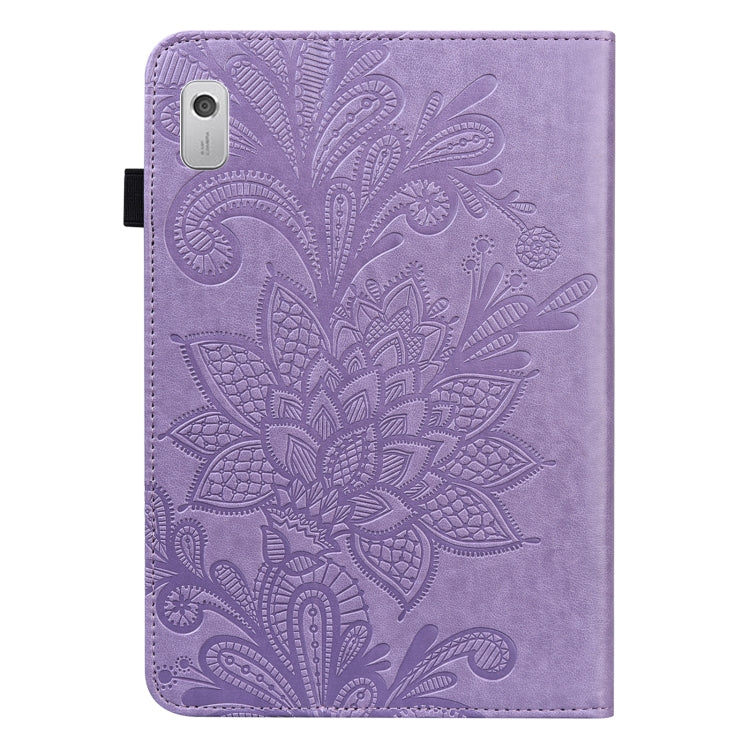 For Lenovo Tab M9 Lace Flower Embossing Pattern Leather Tablet Case(Purple)